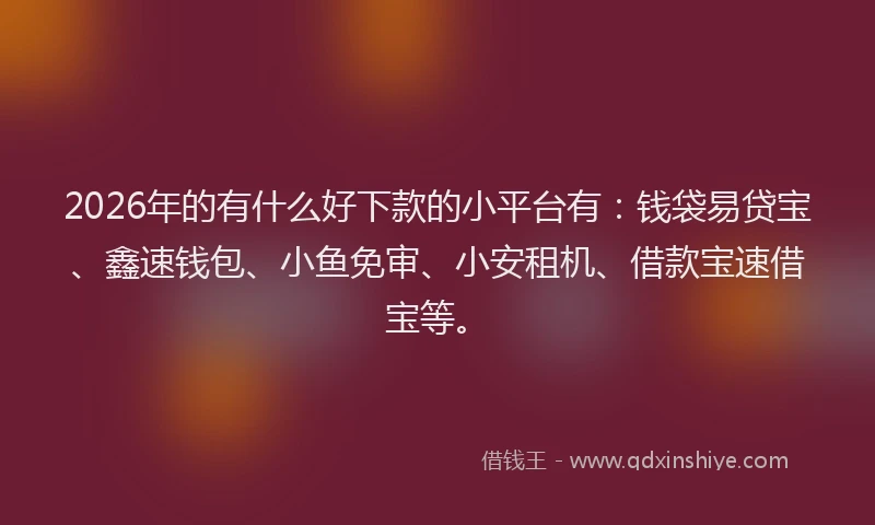 2026年的有什么好下款的小平台有：钱袋易贷宝、鑫速钱包、小鱼免审、小安租机、借款宝速借宝等。