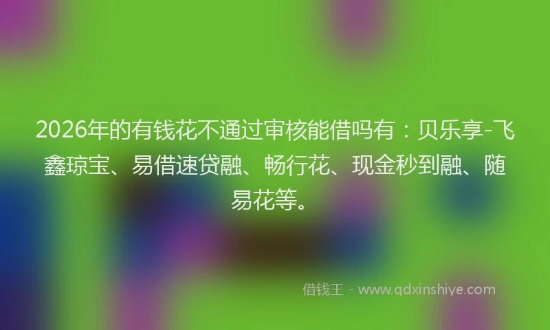 2026年的有钱花不通过审核能借吗有：贝乐享-飞鑫琼宝、易借速贷融、畅行花、现金秒到融、随易花等。