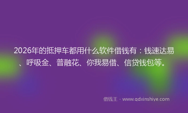 2026年的抵押车都用什么软件借钱有：钱速达易、呼吸金、普融花、你我易借、信贷钱包等。
