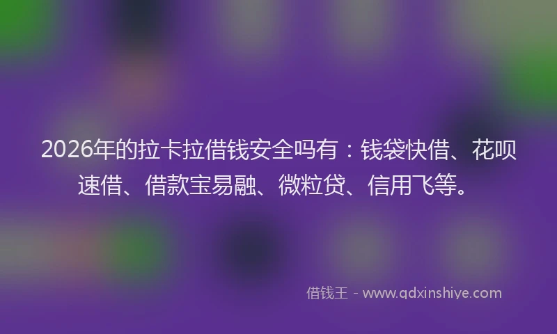 2026年的拉卡拉借钱安全吗有：钱袋快借、花呗速借、借款宝易融、微粒贷、信用飞等。