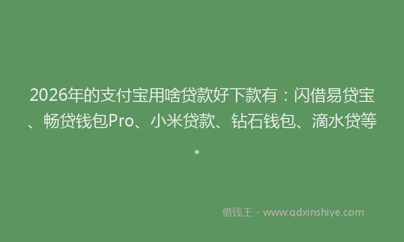 2026年的支付宝用啥贷款好下款有：闪借易贷宝、畅贷钱包Pro、小米贷款、钻石钱包、滴水贷等。