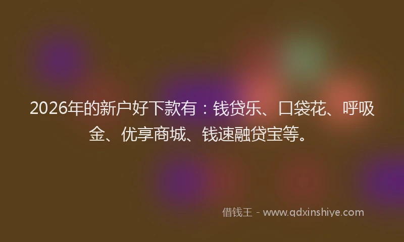 2026年的新户好下款有：钱贷乐、口袋花、呼吸金、优享商城、钱速融贷宝等。