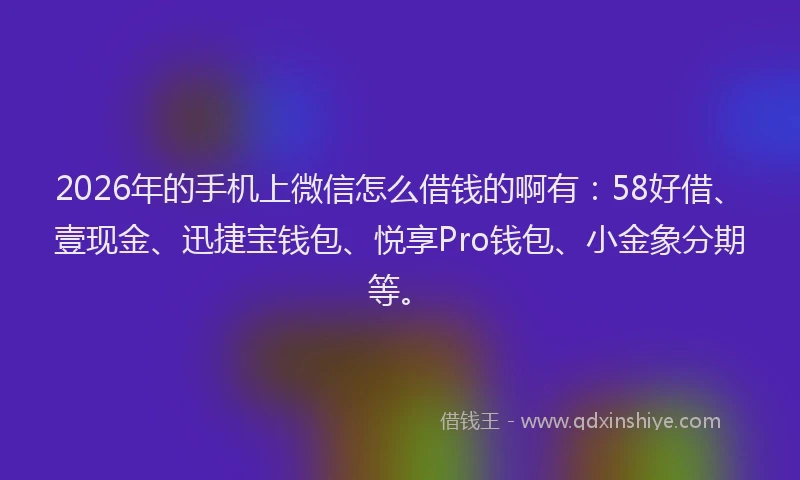 2026年的手机上微信怎么借钱的啊有：58好借、壹现金、迅捷宝钱包、悦享Pro钱包、小金象分期等。