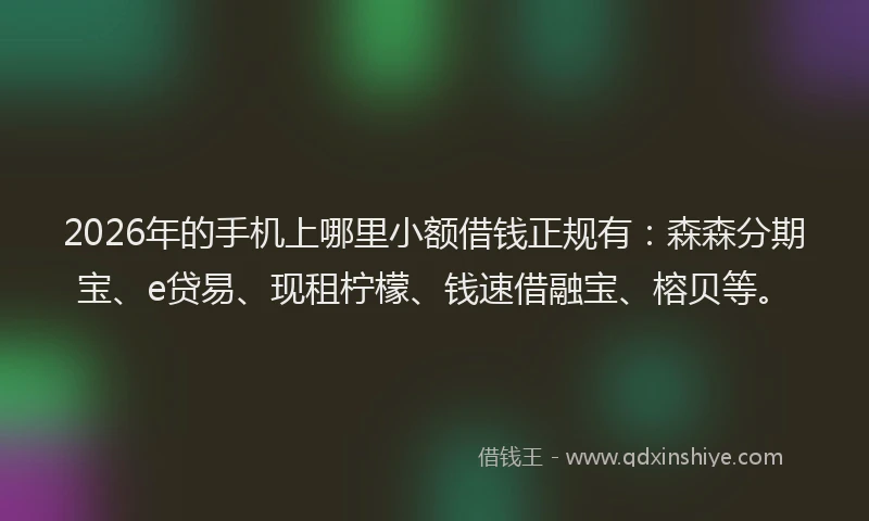 2026年的手机上哪里小额借钱正规有：森森分期宝、e贷易、现租柠檬、钱速借融宝、榕贝等。