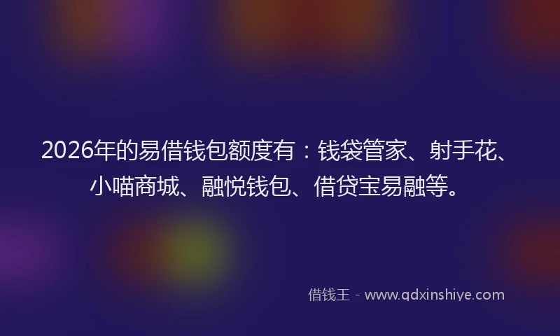 2026年的易借钱包额度有：钱袋管家、射手花、小喵商城、融悦钱包、借贷宝易融等。