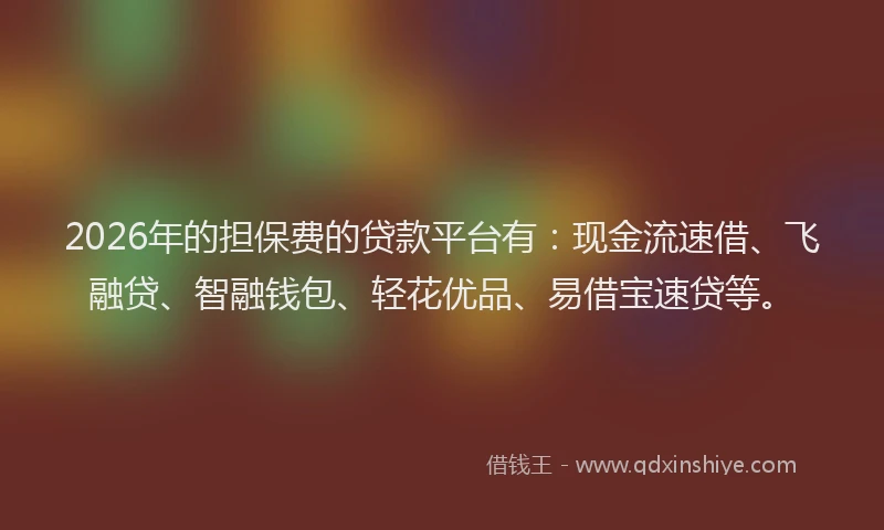 2026年的担保费的贷款平台有：现金流速借、飞融贷、智融钱包、轻花优品、易借宝速贷等。
