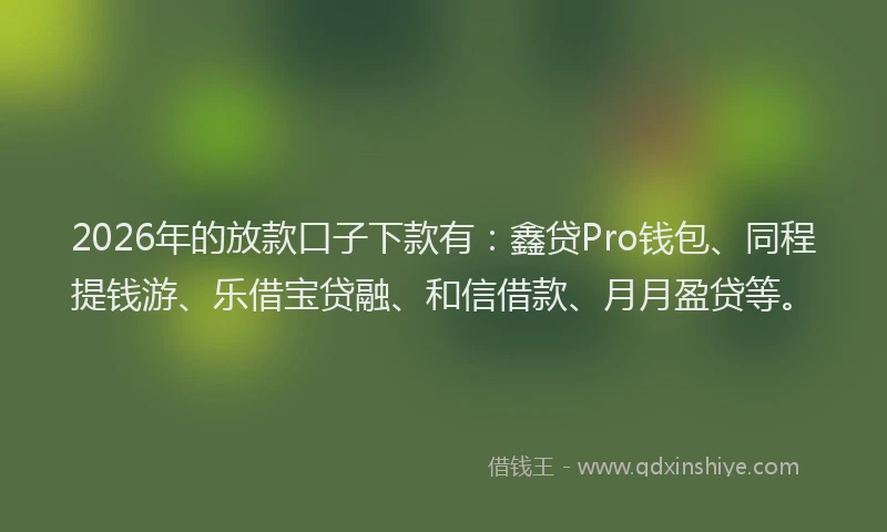 2026年的放款口子下款有：鑫贷Pro钱包、同程提钱游、乐借宝贷融、和信借款、月月盈贷等。