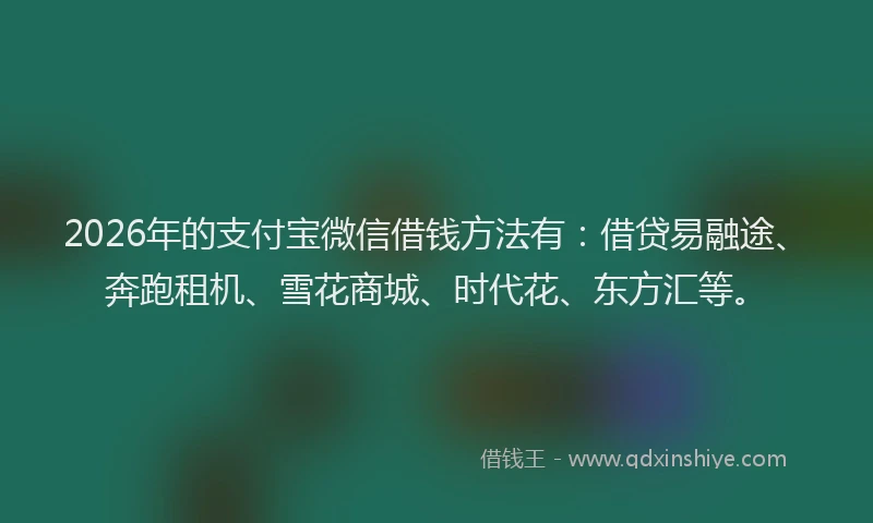 2026年的支付宝微信借钱方法有：借贷易融途、奔跑租机、雪花商城、时代花、东方汇等。