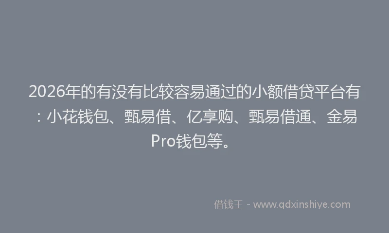 2026年的有没有比较容易通过的小额借贷平台有：小花钱包、甄易借、亿享购、甄易借通、金易Pro钱包等。