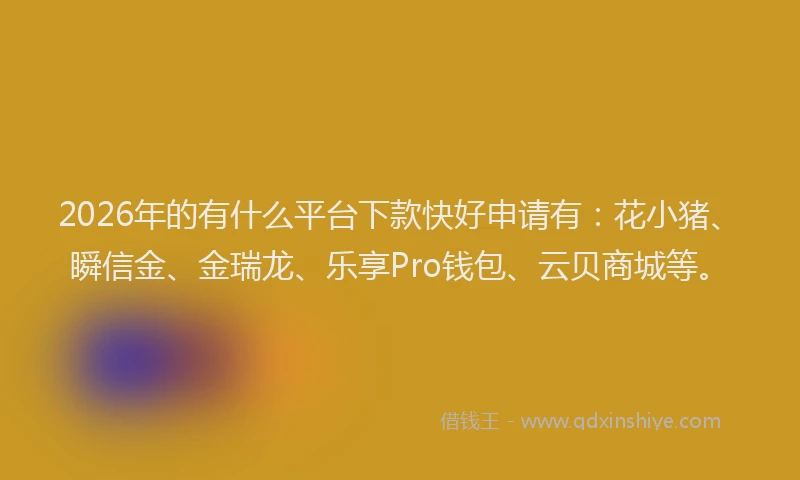 2026年的有什么平台下款快好申请有：花小猪、瞬信金、金瑞龙、乐享Pro钱包、云贝商城等。