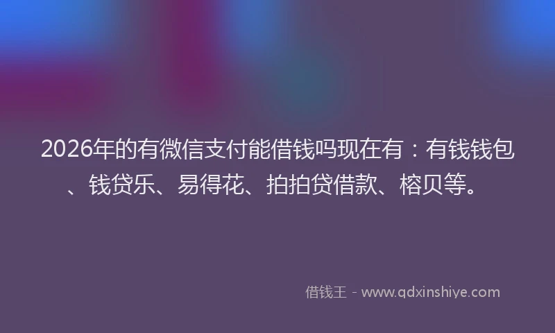 2026年的有微信支付能借钱吗现在有：有钱钱包、钱贷乐、易得花、拍拍贷借款、榕贝等。