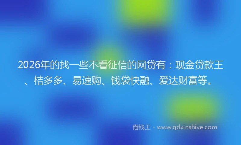 2026年的找一些不看征信的网贷有：现金贷款王、桔多多、易速购、钱袋快融、爱达财富等。