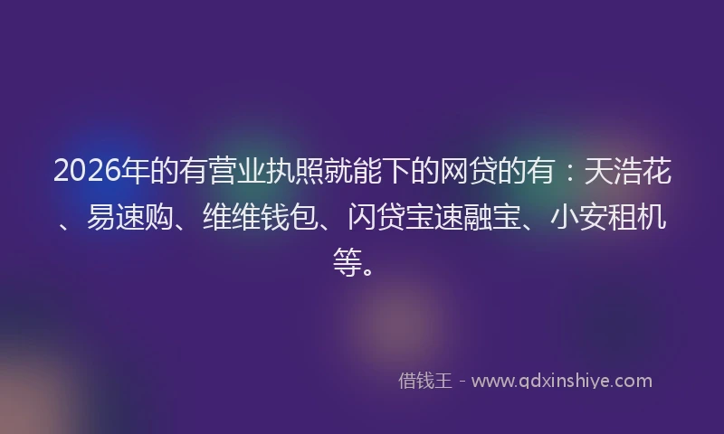 2026年的有营业执照就能下的网贷的有：天浩花、易速购、维维钱包、闪贷宝速融宝、小安租机等。