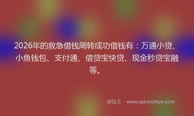 2026年的救急借钱周转成功借钱有：万通小贷、小鱼钱包、支付通、借贷宝快贷、现金秒贷宝融等。