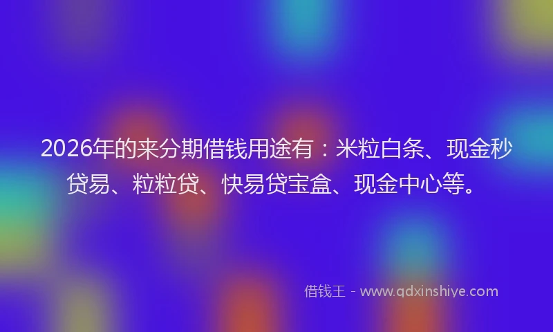 2026年的来分期借钱用途有：米粒白条、现金秒贷易、粒粒贷、快易贷宝盒、现金中心等。