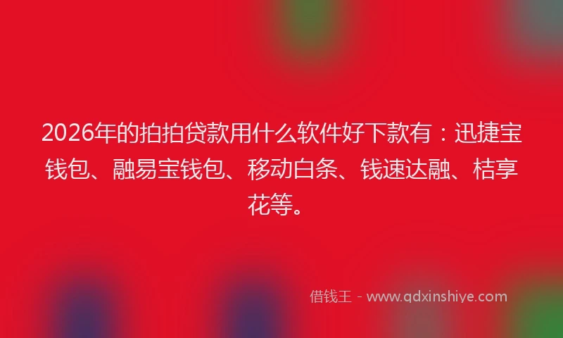 2026年的拍拍贷款用什么软件好下款有：迅捷宝钱包、融易宝钱包、移动白条、钱速达融、桔享花等。