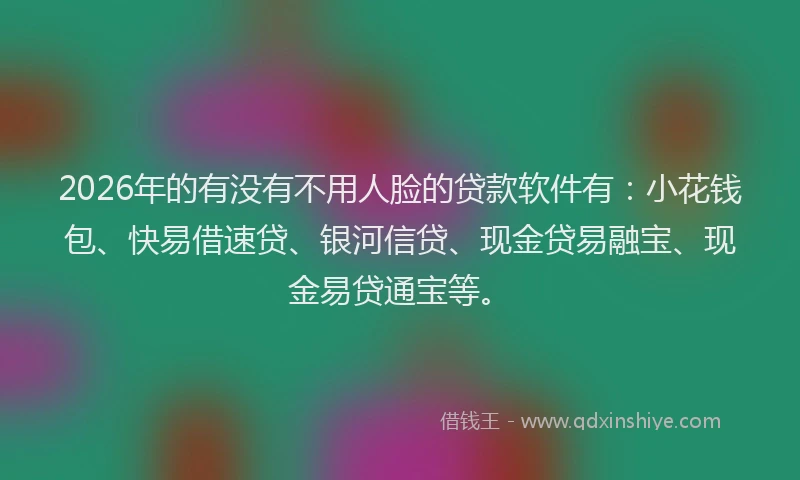 2026年的有没有不用人脸的贷款软件有：小花钱包、快易借速贷、银河信贷、现金贷易融宝、现金易贷通宝等。