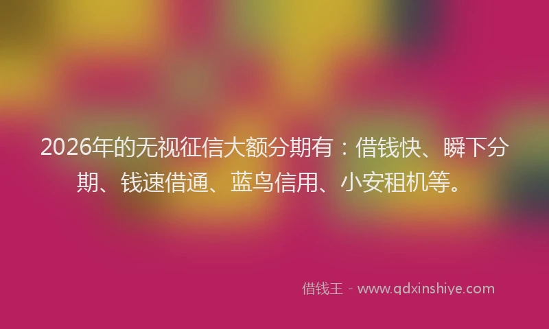 2026年的无视征信大额分期有：借钱快、瞬下分期、钱速借通、蓝鸟信用、小安租机等。
