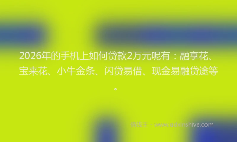 2026年的手机上如何贷款2万元呢有：融享花、宝来花、小牛金条、闪贷易借、现金易融贷途等。