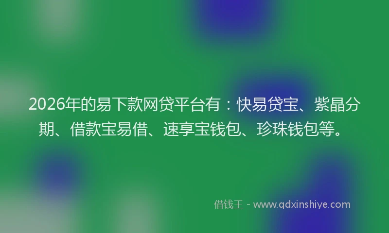 2026年的易下款网贷平台有：快易贷宝、紫晶分期、借款宝易借、速享宝钱包、珍珠钱包等。