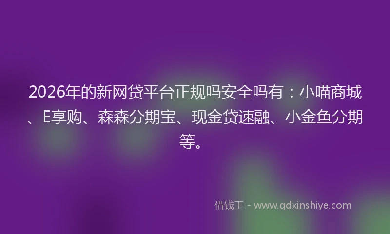 2026年的新网贷平台正规吗安全吗有：小喵商城、E享购、森森分期宝、现金贷速融、小金鱼分期等。