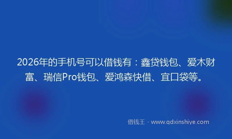 2026年的手机号可以借钱有：鑫贷钱包、爱木财富、瑞信Pro钱包、爱鸿森快借、宜口袋等。