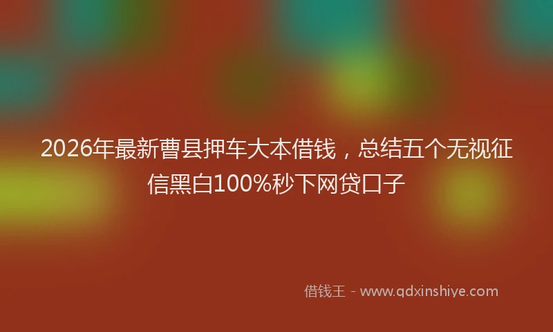 2026年最新曹县押车大本借钱，总结五个无视征信黑白100%秒下网贷口子