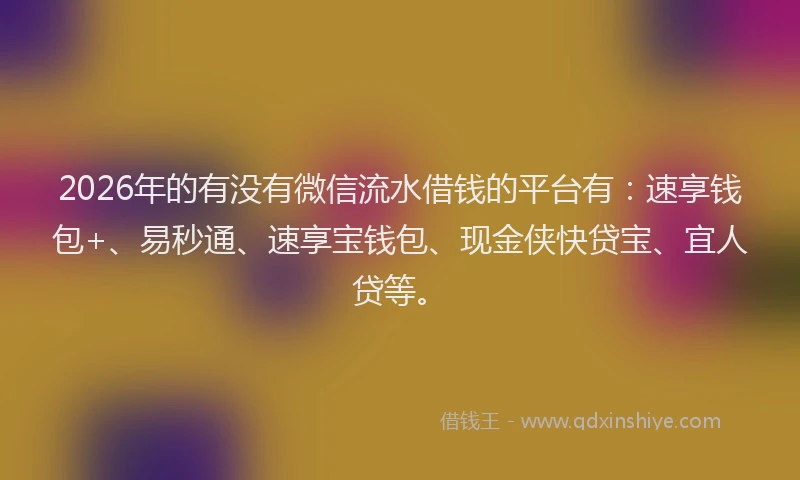 2026年的有没有微信流水借钱的平台有：速享钱包+、易秒通、速享宝钱包、现金侠快贷宝、宜人贷等。