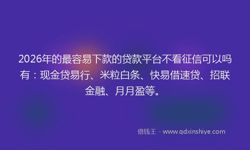 2026年的最容易下款的贷款平台不看征信可以吗有：现金贷易行、米粒白条、快易借速贷、招联金融、月月盈等。