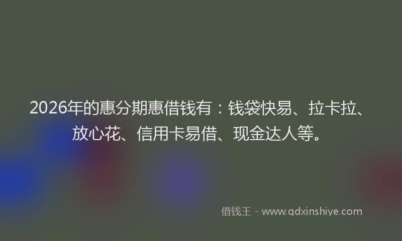 2026年的惠分期惠借钱有：钱袋快易、拉卡拉、放心花、信用卡易借、现金达人等。
