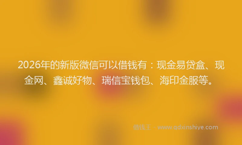 2026年的新版微信可以借钱有：现金易贷盒、现金网、鑫诚好物、瑞信宝钱包、海印金服等。