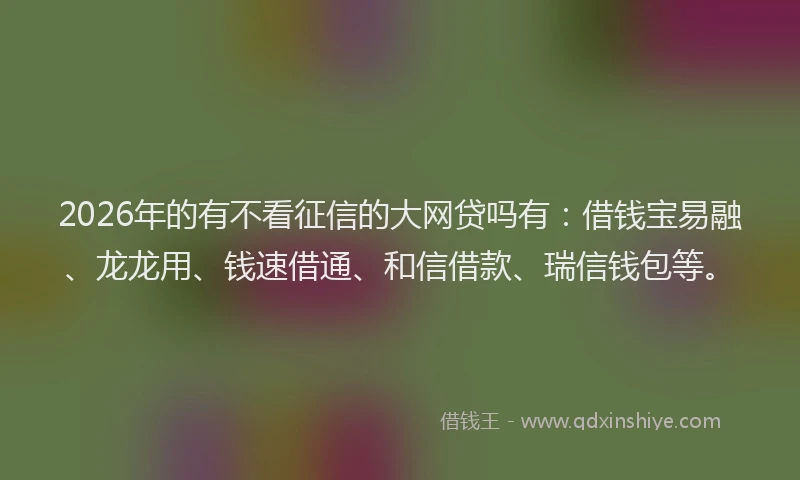 2026年的有不看征信的大网贷吗有：借钱宝易融、龙龙用、钱速借通、和信借款、瑞信钱包等。