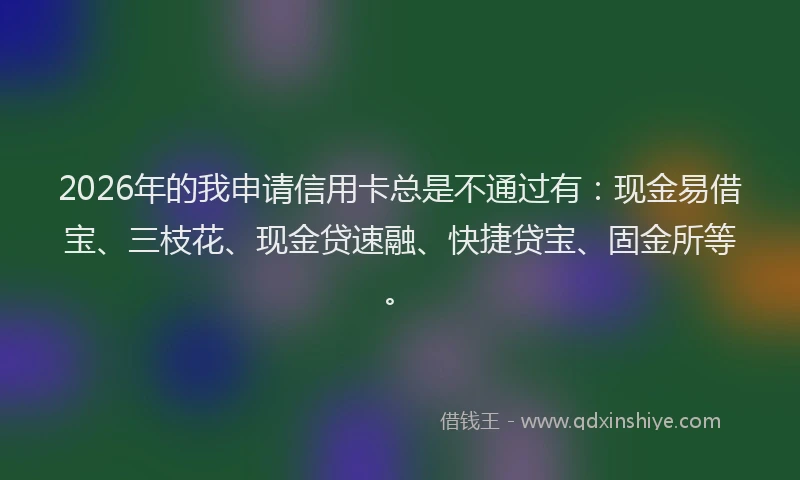 2026年的我申请信用卡总是不通过有：现金易借宝、三枝花、现金贷速融、快捷贷宝、固金所等。