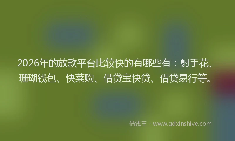 2026年的放款平台比较快的有哪些有：射手花、珊瑚钱包、快莱购、借贷宝快贷、借贷易行等。