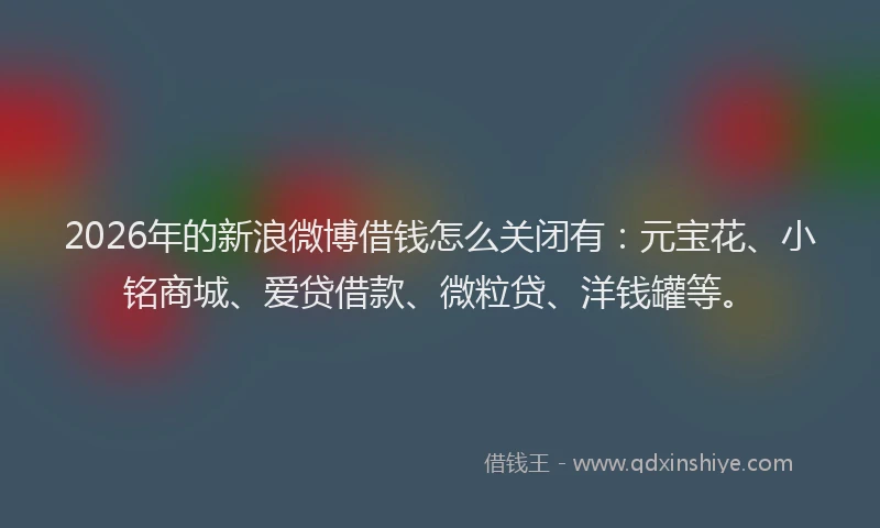 2026年的新浪微博借钱怎么关闭有：元宝花、小铭商城、爱贷借款、微粒贷、洋钱罐等。