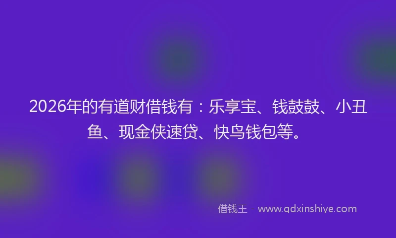 2026年的有道财借钱有：乐享宝、钱鼓鼓、小丑鱼、现金侠速贷、快鸟钱包等。