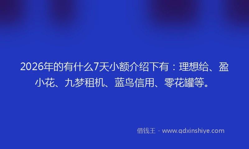 2026年的有什么7天小额介绍下有：理想给、盈小花、九梦租机、蓝鸟信用、零花罐等。