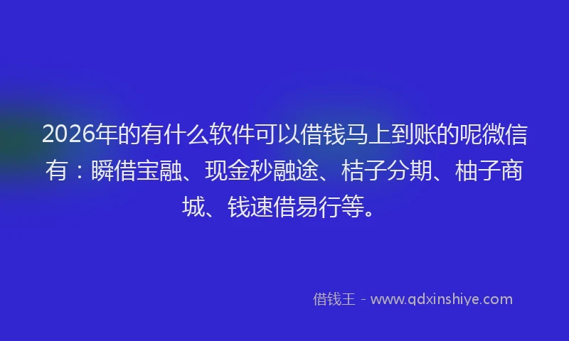 2026年的有什么软件可以借钱马上到账的呢微信有：瞬借宝融、现金秒融途、桔子分期、柚子商城、钱速借易行等。