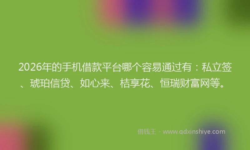 2026年的手机借款平台哪个容易通过有：私立签、琥珀信贷、如心来、桔享花、恒瑞财富网等。