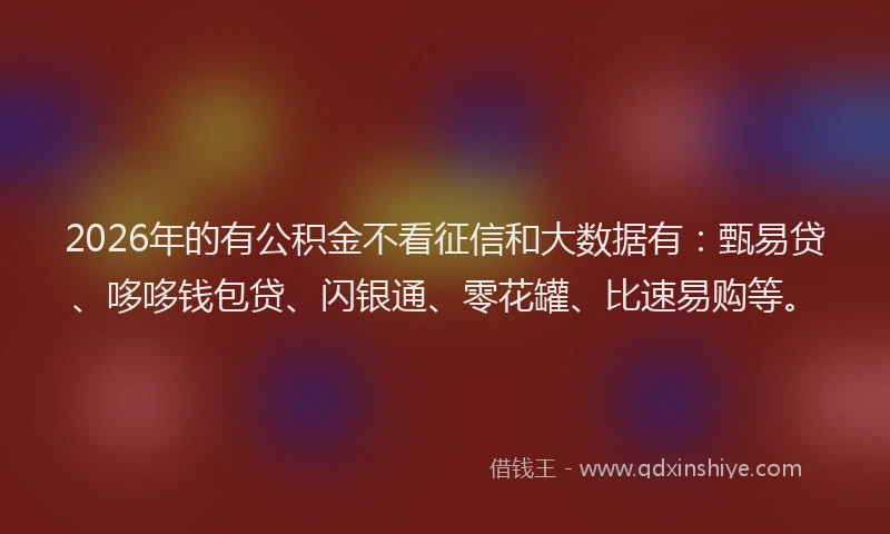 2026年的有公积金不看征信和大数据有：甄易贷、哆哆钱包贷、闪银通、零花罐、比速易购等。