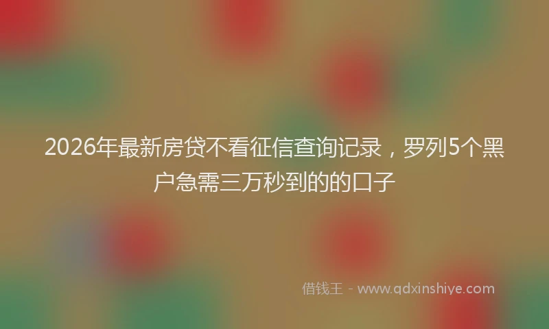 2026年最新房贷不看征信查询记录,罗列5个黑户急需三万秒到的的口子