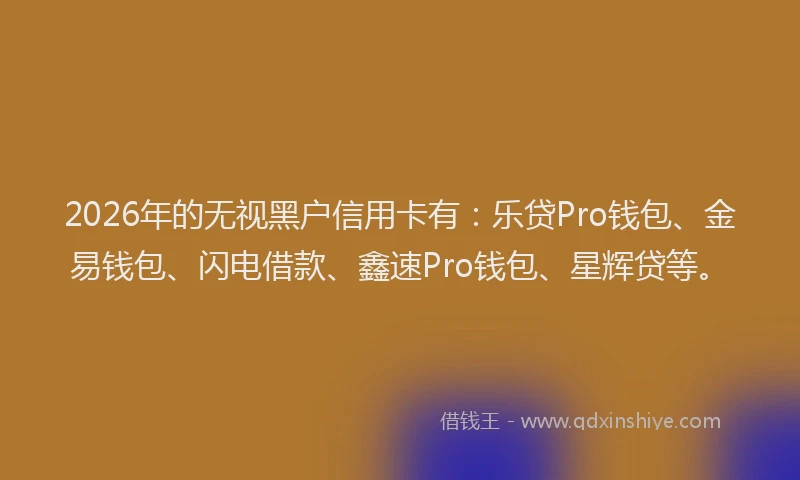 2026年的无视黑户信用卡有：乐贷Pro钱包、金易钱包、闪电借款、鑫速Pro钱包、星辉贷等。