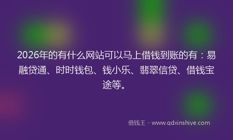 2026年的有什么网站可以马上借钱到账的有：易融贷通、时时钱包、钱小乐、翡翠信贷、借钱宝途等。