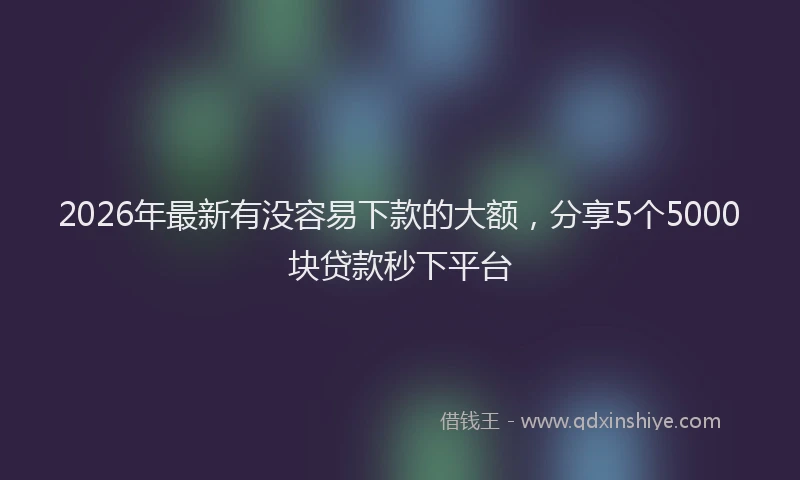 2026年最新有没容易下款的大额，分享5个5000块贷款秒下平台