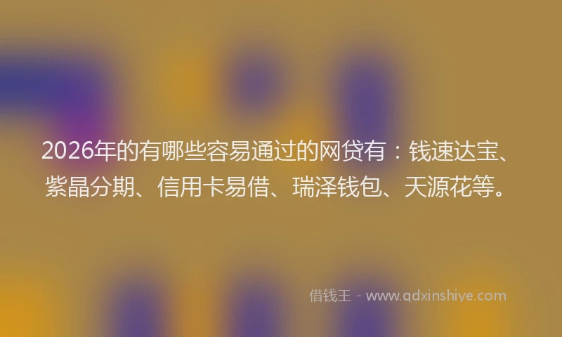 2026年的有哪些容易通过的网贷有：钱速达宝、紫晶分期、信用卡易借、瑞泽钱包、天源花等。