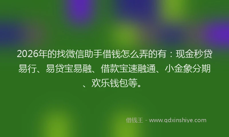 2026年的找微信助手借钱怎么弄的有：现金秒贷易行、易贷宝易融、借款宝速融通、小金象分期、欢乐钱包等。