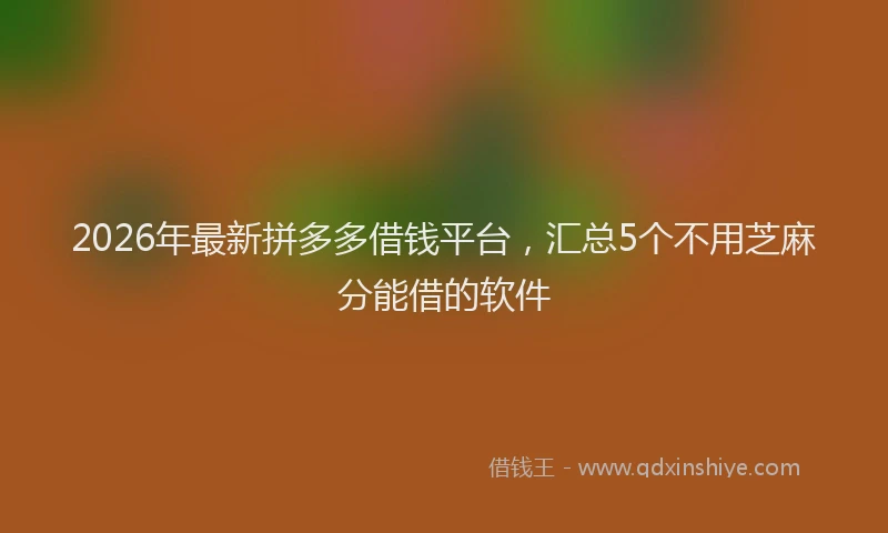 2026年最新拼多多借钱平台，汇总5个不用芝麻分能借的软件