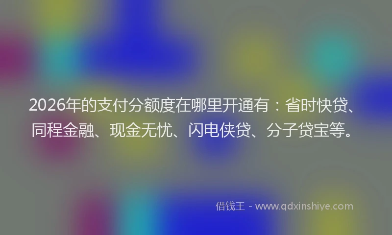 2026年的支付分额度在哪里开通有：省时快贷、同程金融、现金无忧、闪电侠贷、分子贷宝等。