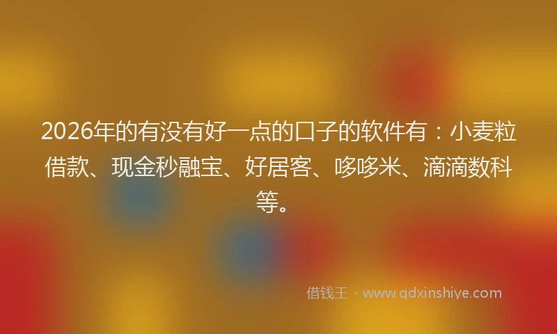 2026年的有没有好一点的口子的软件有：小麦粒借款、现金秒融宝、好居客、哆哆米、滴滴数科等。