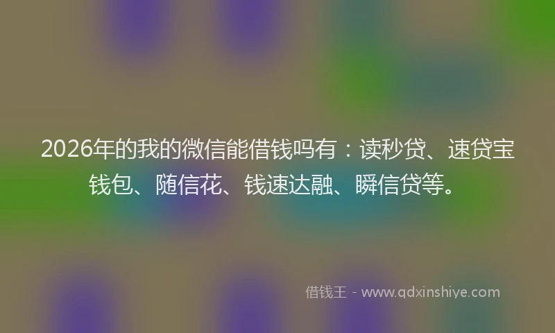 2026年的我的微信能借钱吗有:读秒贷、速贷宝钱包、随信花、钱速达融、瞬信贷等。